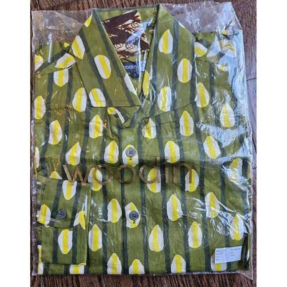 Woodin Mens Large African Pattern Long Sleeve Button Down Green Dress Shirt New - Picture 3 of 12